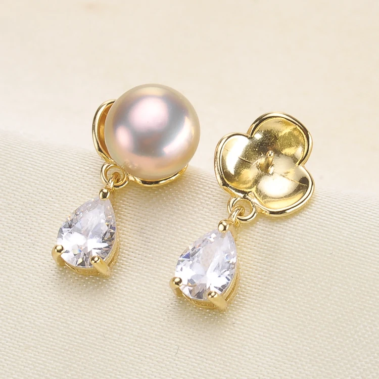 S925 Sterling Silver Flower Drop PearL Earrings Findings Elegant Flora