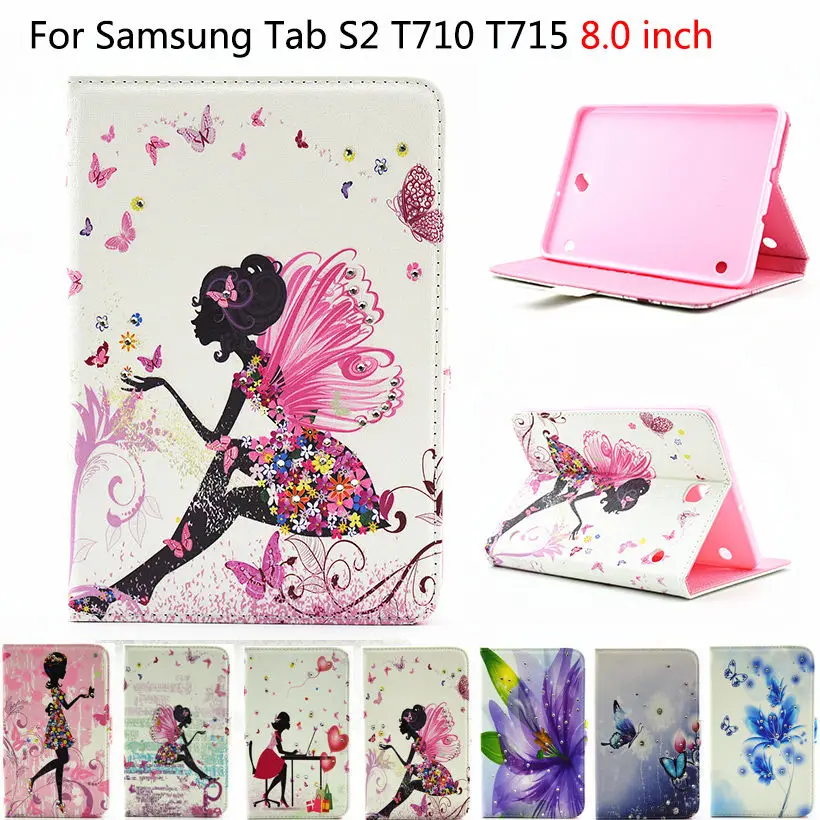 

Tab S2 8.0 inch Case Painted PU Leather Cover For Samsung Galaxy Tab S2 8.0 T710 T715 SM-T719 Tablet With Diamond Shell Funda