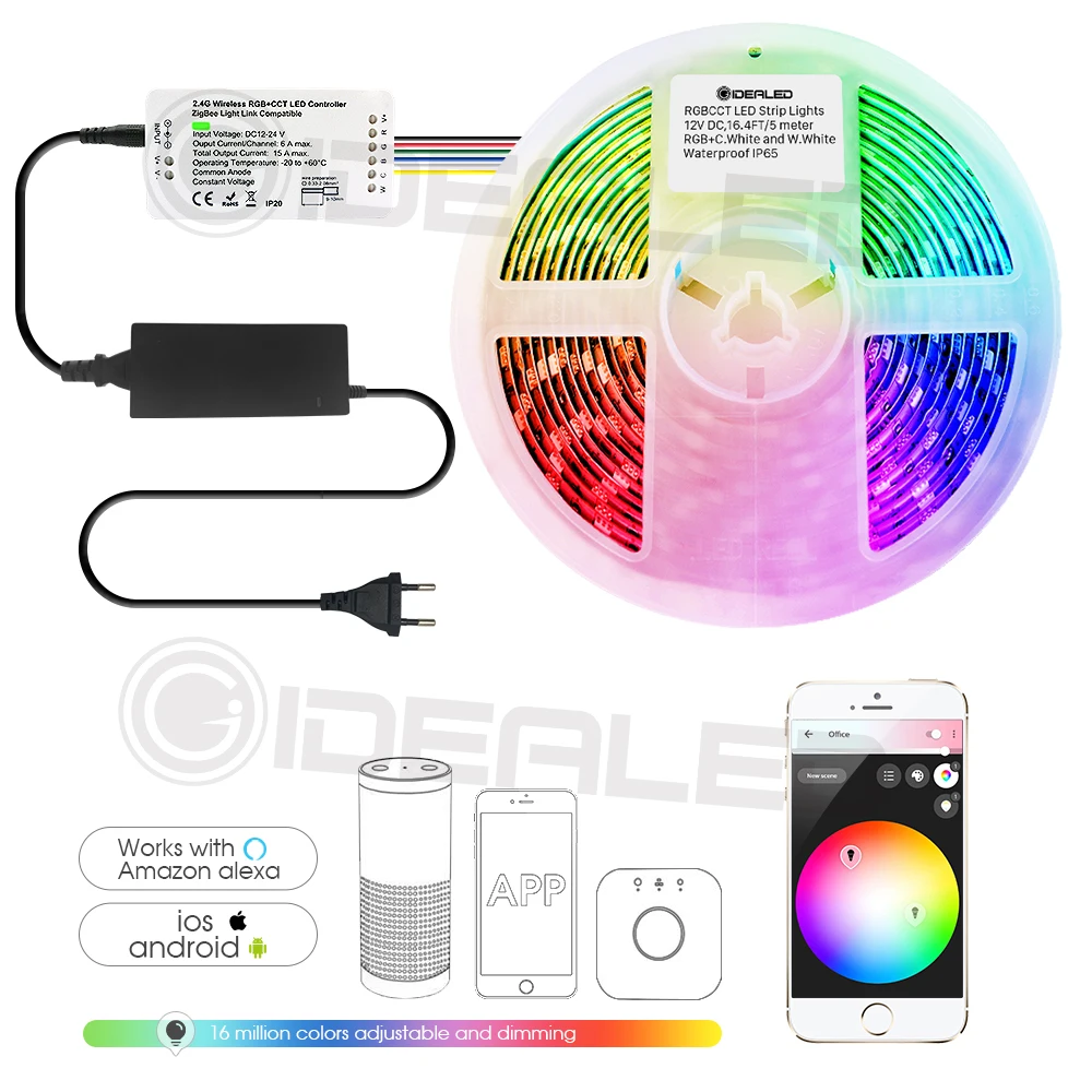 US $21.39 Smart RGBWW LED Strip Light Zigbee Controller RGBWW Color Changing Work With Zigbee Hub And Echo Plus Dimmable Ambient Light