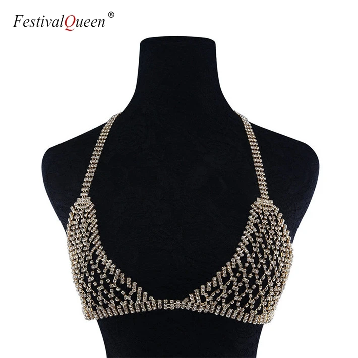 FestivalQueen, роскошный комплект с бюстгальтером с бриллиантами, женский сексуальный бюстгальтер на бретельках с прозрачной проволокой, без подкладки, нижнее белье, стразы, бюстгальтер - Цвет: gold top