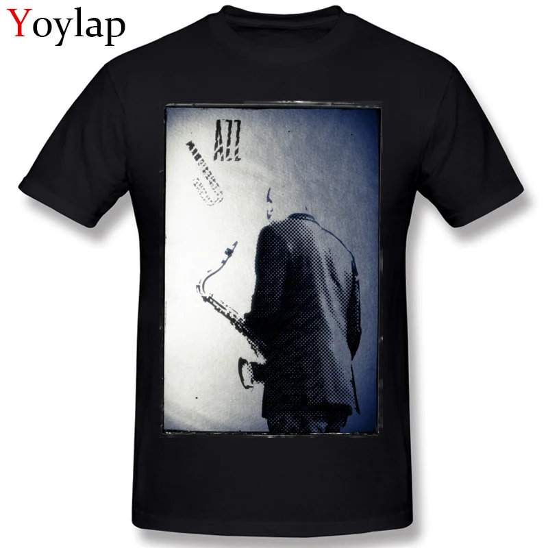 Faddish Summer T-Shirt Summer/Autumn 100% Cotton Round Neck Tops T Shirt Short Sleeve Print Saxophonist. Jazz Club Sweatshirts black