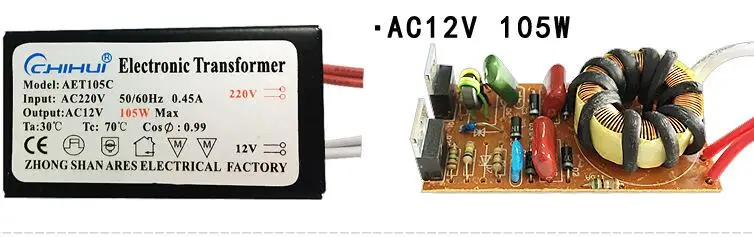 3 года гарантии, достаточно мощный электронный трансформатор для галогенной лампы переменного тока 220 В до ac12в 20 Вт-250 Вт, дополнительный светодиодный драйвер - Цвет: 105w