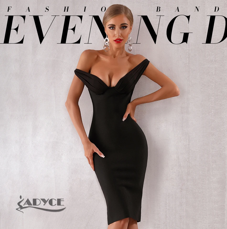 Adyce новое летнее женское вечернее платье в стиле знаменитостей Vestidos Элегантное Черное Кружевное облегающее Клубное платье с вырезом лодочкой и открытыми плечами