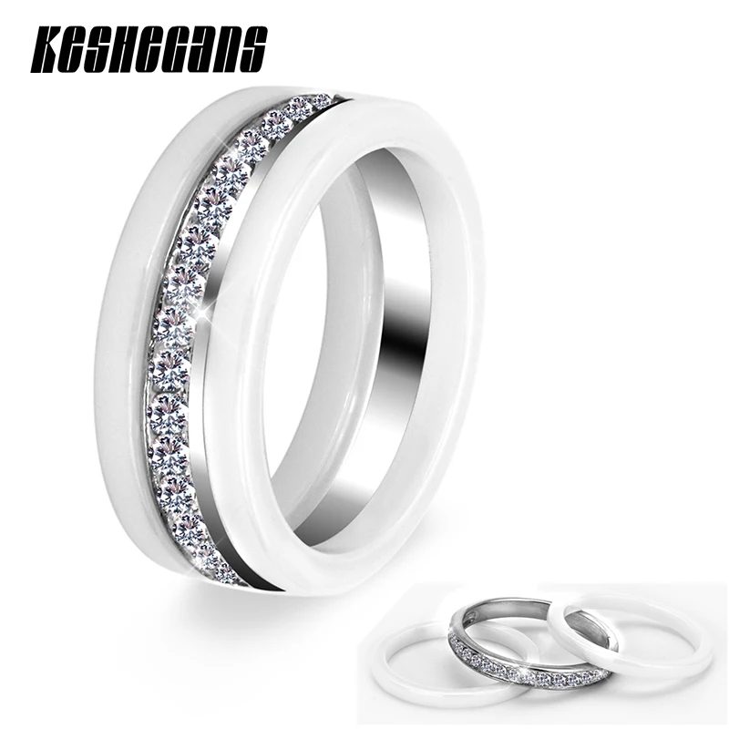 New Fashion Jewelry 3pcs/Set Trendy Ring With Half Circle Bling Drilling White Color Gift For Women Girl Healthy Ceramic Rings