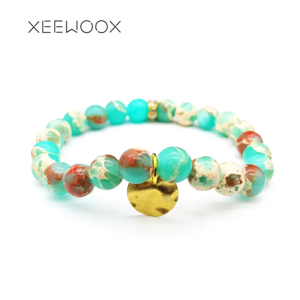 

XEEWOOX Peace sign Bracelet Classic Natural Stone Bead Bracelets for Women Best Friend charm Gift 2019