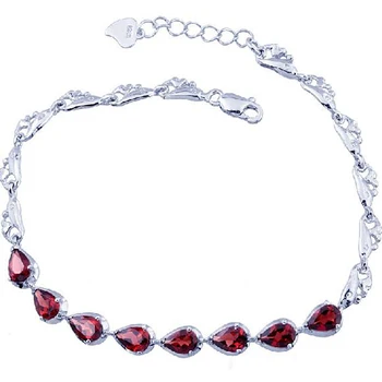 

2017 Sale Qi Xuan_Free Shipping Dark Red Stones Elegant Bracelets_Solid Silver Fashion Bracelets_Manufacturer Directly Sales