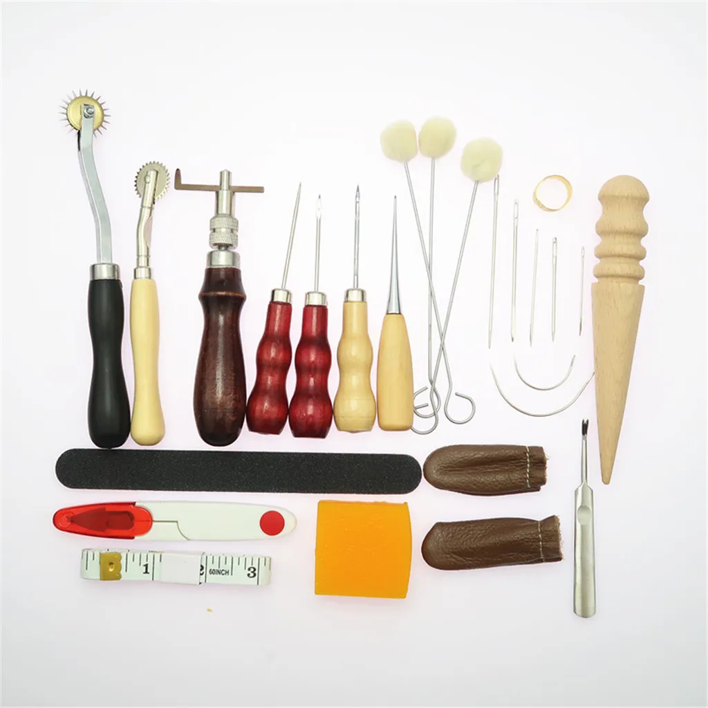 31pcs Leather Craft Tool Kit DIY Hand Sewing Stitching Punch Carving Working