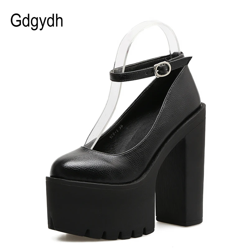 Женские кожаные туфли Gdgydh черные лодочки на платформе и толстом высоком каблуке
