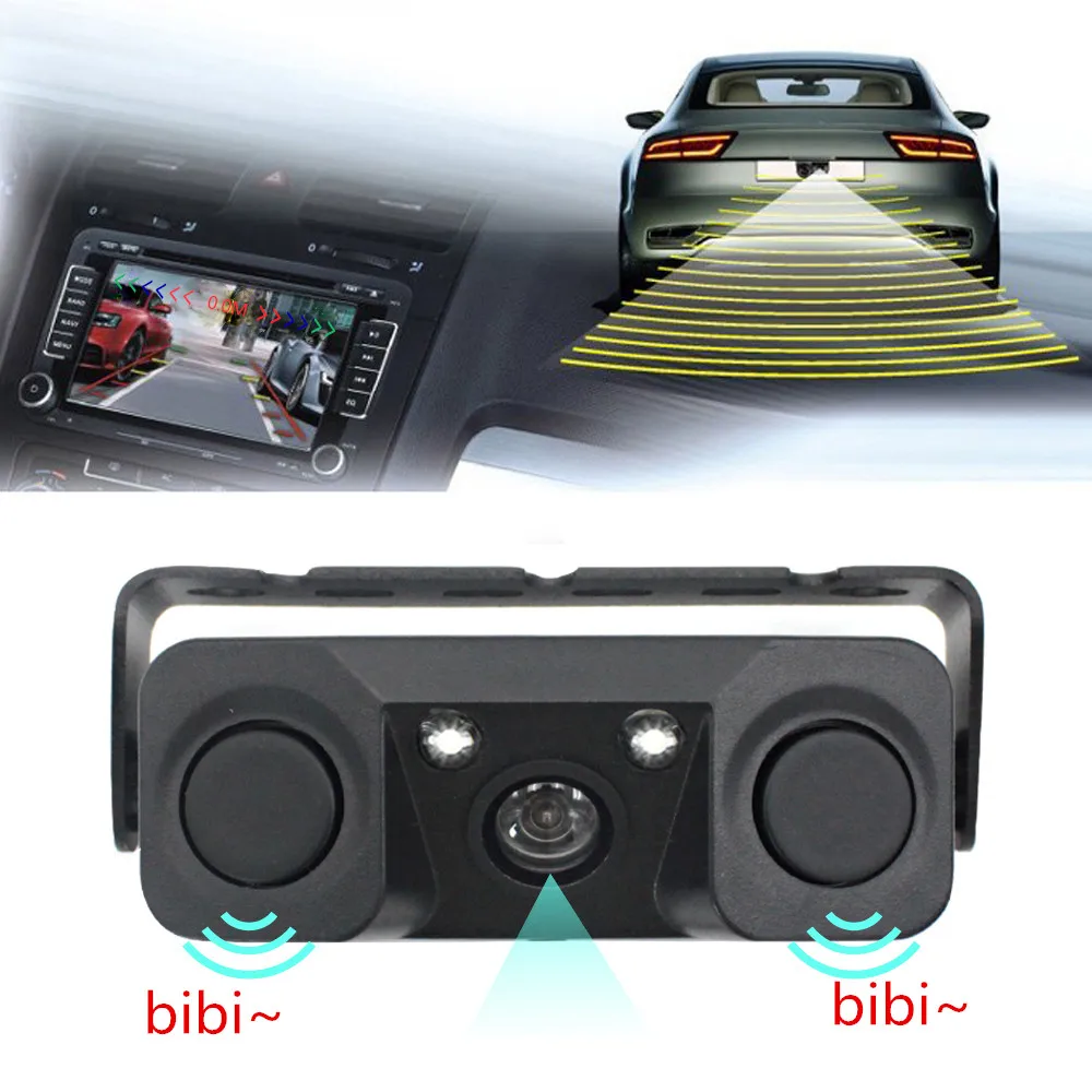 

3 in 1High Definition Vehicle Reversing Camera with Dual Parking Radar Sensor Detector Night Vision LED Rear View Cameras