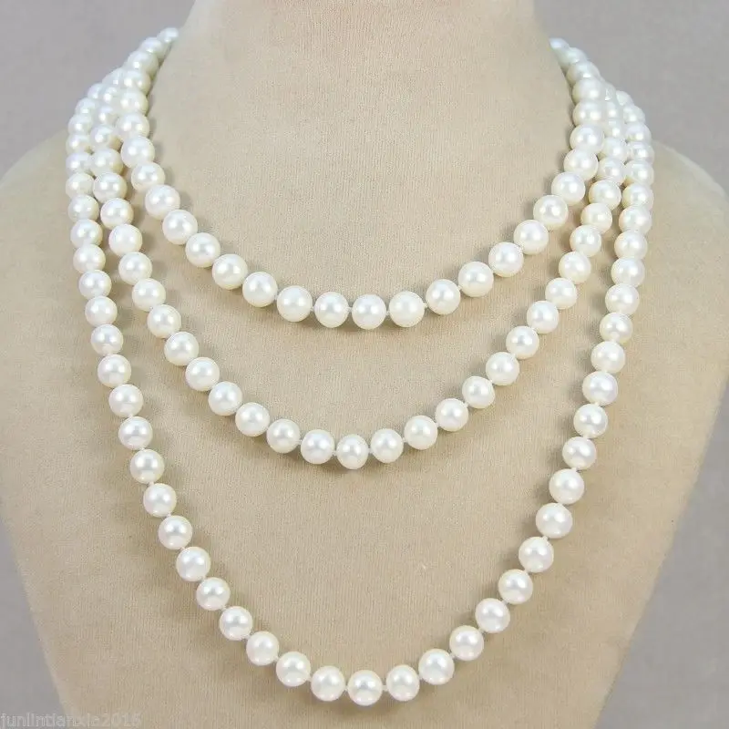 

Hot selling free shipping*******Genuine white freshwater cultured pearl 7-8mm necklace 36 inches long AAA