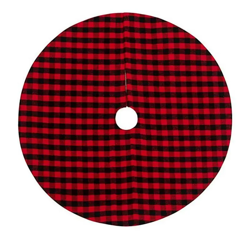 

48 inch Plaid Christmas Tree Skirt with Red Black Check Red Party Ornaments Christma Decorate for Home Non-woven Xmas Tree Skirt
