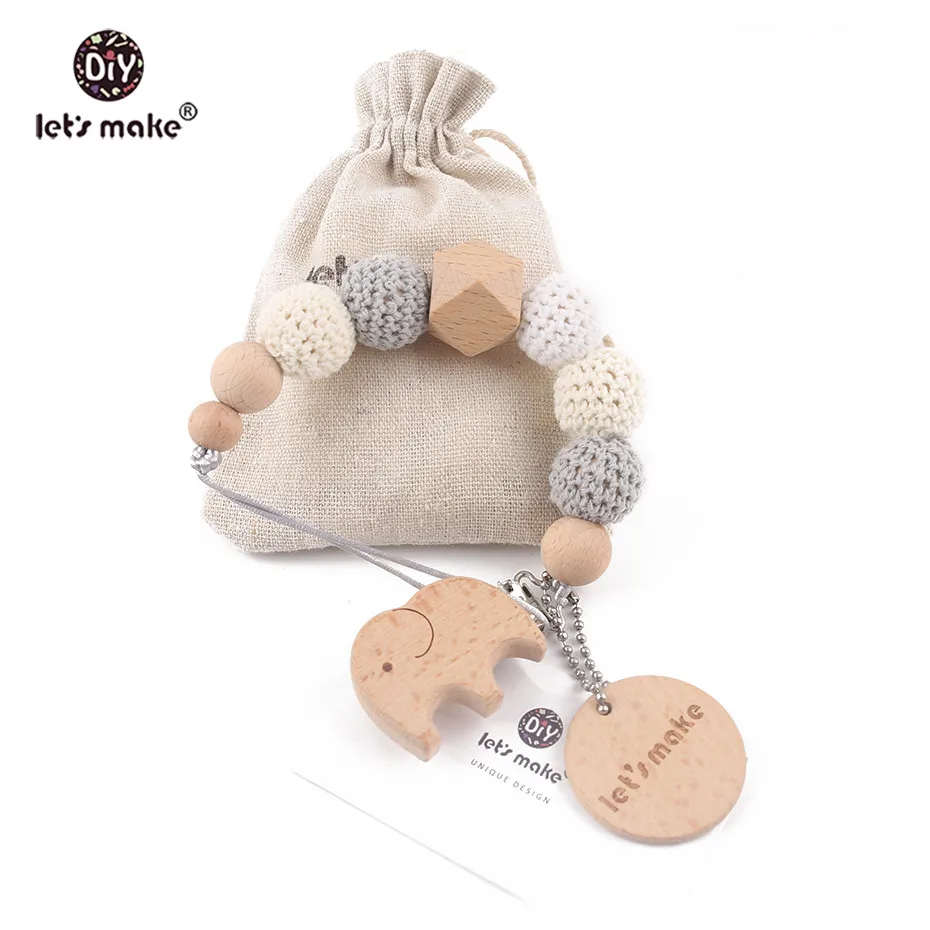 Faisons bébé sucette 1PC sucette chaîne éléphant en bois pince géométrique Crochet perles sac bois dentition minuscule tige factice Clips