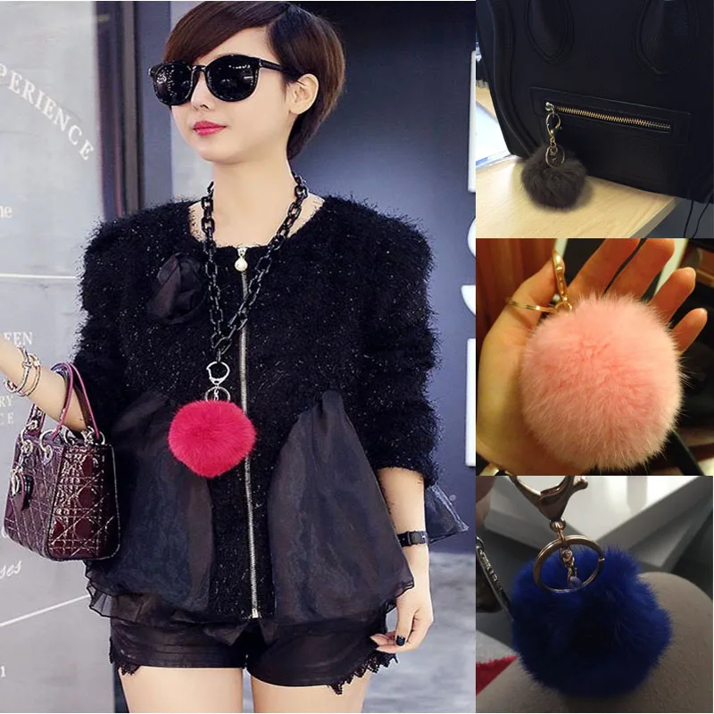 Wholesale New Fashion Chaveiro Keychain Fur Pom Pom Key Chain Real Rabbit Hair Bulb Bag Car Ornaments Fur Ball Pendant Gifts