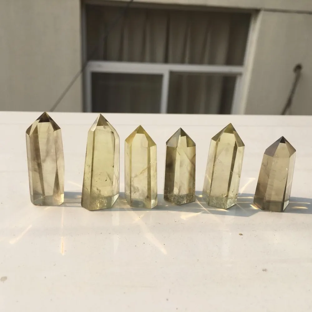 6pcs Natural yellow citrine quartz crystal wand point with good color reiki mediation healing crystals