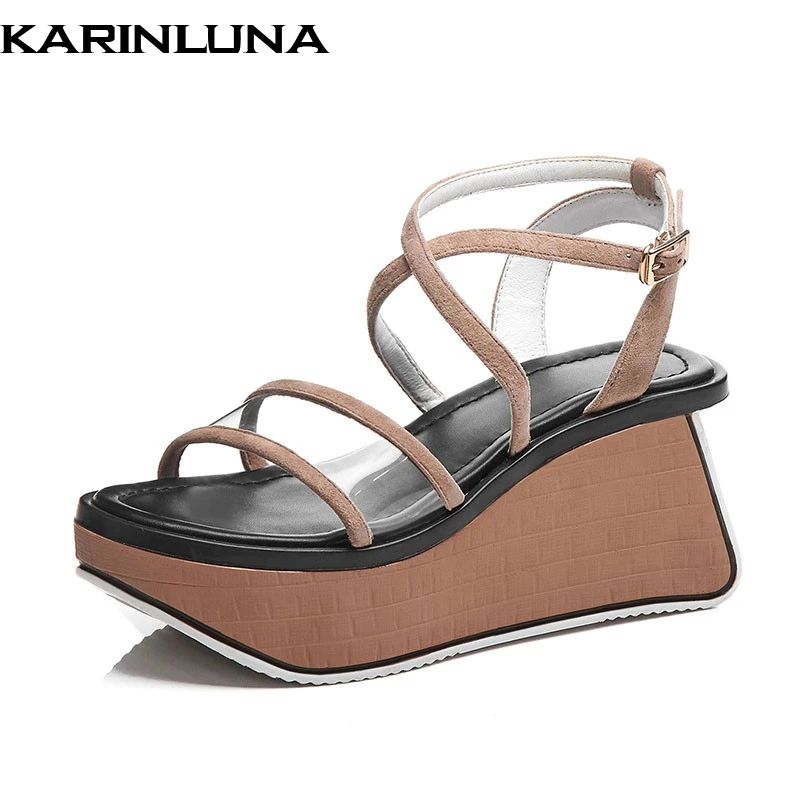 KarinLuna/Фирменная новинка детские замшевые дамские туфли на танкетке и высоком каблуке без каблука обувь на платформе женские на каждый день