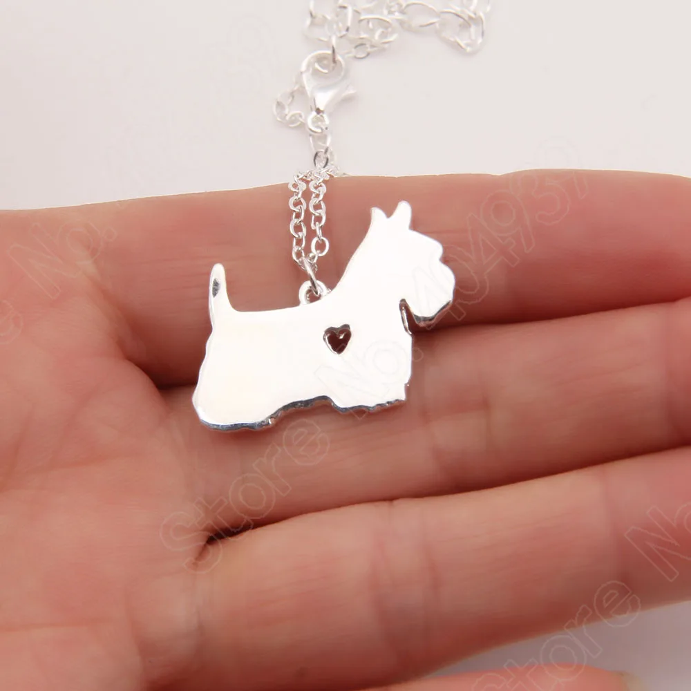 

Scottish Terrier Dog Necklace Paw Print Necklace Memorial Tag Necklaces Pendants Silver Plated Choker Women