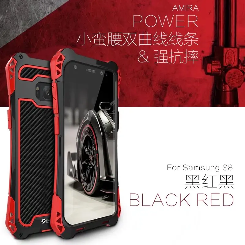 Чехол R-Just Armor King для SS S7 edge S10 Plus водонепроницаемый чехол для Galaxy S8 S9 S9+ Plus S8+ алюминиевый ударопрочный карбоновый - Цвет: black red black