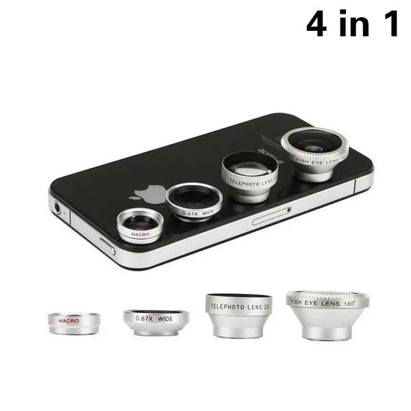 2017 4in1 Phone Camera Lentes Kit 180 Fisheye Lens 0.67x Wide