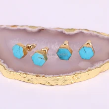 5 пар ZYZ177-9987 ШЕСТИГРАННАЯ ФОРМА натуральный голубой камень серьги-гвоздики 8 мм модные Drusy серьги-гвоздики Позолоченные ювелирные изделия