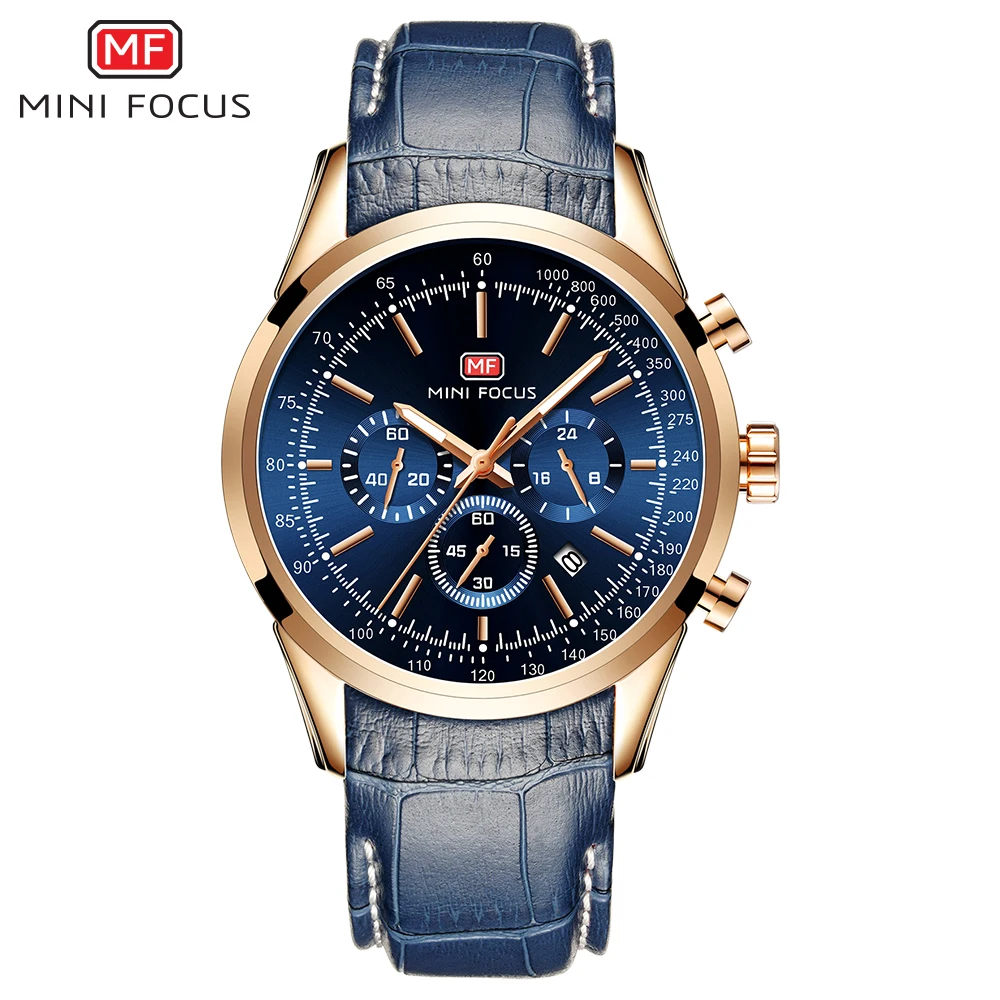 

MINIFOCUS Mens Waterproof Watches Chronograph Luxury Sport Fashion Watch Men Waterproof Calendar Luminous Leather Watch For Male