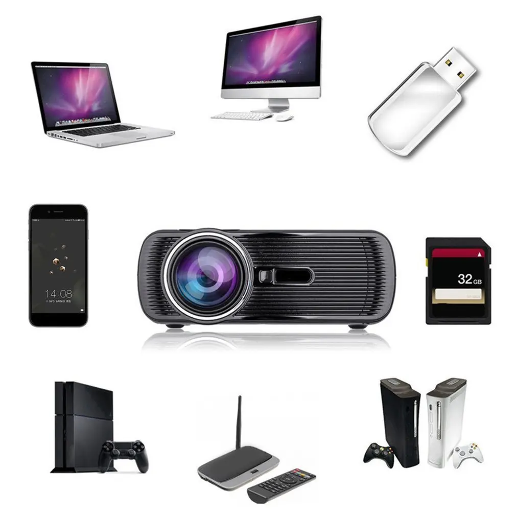 

BL-80 Portable Home Projector Mini Black 1000 Lumens Home Theater Video Media Player With HDMI AV And USB Ports