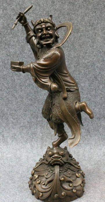 

Collectible bronze S1317 17" China Decoration Pure Bronze Expel Evil God Immortal Ride Dragon Head Statue B0403