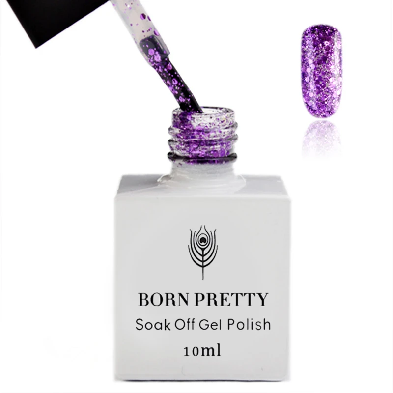 BORN PRETTY 10ml Violet Nail UV Gel Polish Glitter Shinning Nail Art