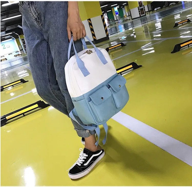 MJ Women Canvas Backpack Fashion Patchwork Canvas Travel Bag Female Large Capacity School Bag Backpack for Teenage Girls (8)