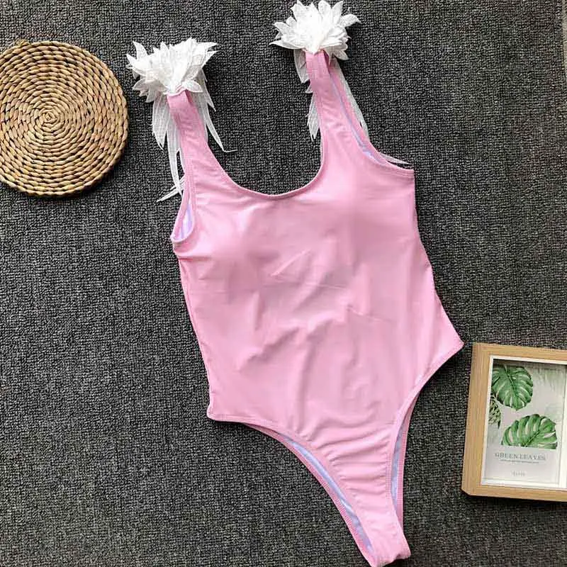Цельный купальник Женские Купальники с открытой спиной однотонные Цвет Ангел крылья купальники бикини Для женщин боди Синий Розовый ванный комплект - Цвет: Pink