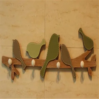 

2017 new clothes hook hangger wall hanger bird bathroom accessories 4 hooks for gloves ties Tree Branch wooden coat hooks robe