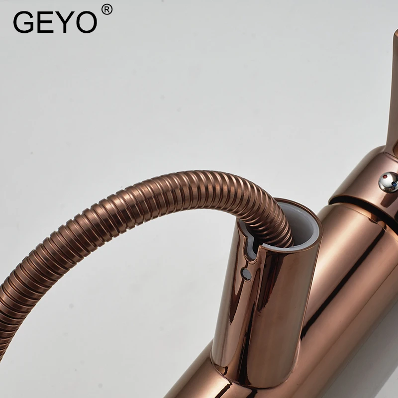 GEYO Rose Gold Bathroom Basin Faucet Single Handle Single Hole Mixer Tap Heightened Hot And Cold Tap Sink Brass Faucet