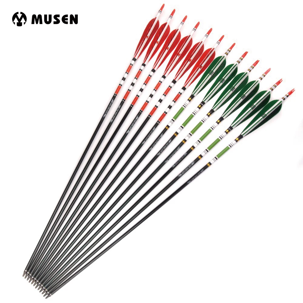

6/12/24pcs Aluminum Arrow 30" Spine 500 with Red/Green Turkey Feature and Replaceable Arrowheads for Archery Hunting Shooting