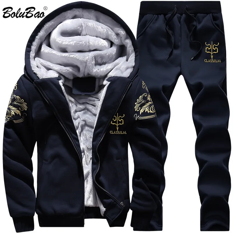 

BOLUBAO 2018 Winter Men Hoded+Pants Sets 2018 Winter New Coats Thicken Slim Fit Warm Mens Tracksuits Sweatshirts
