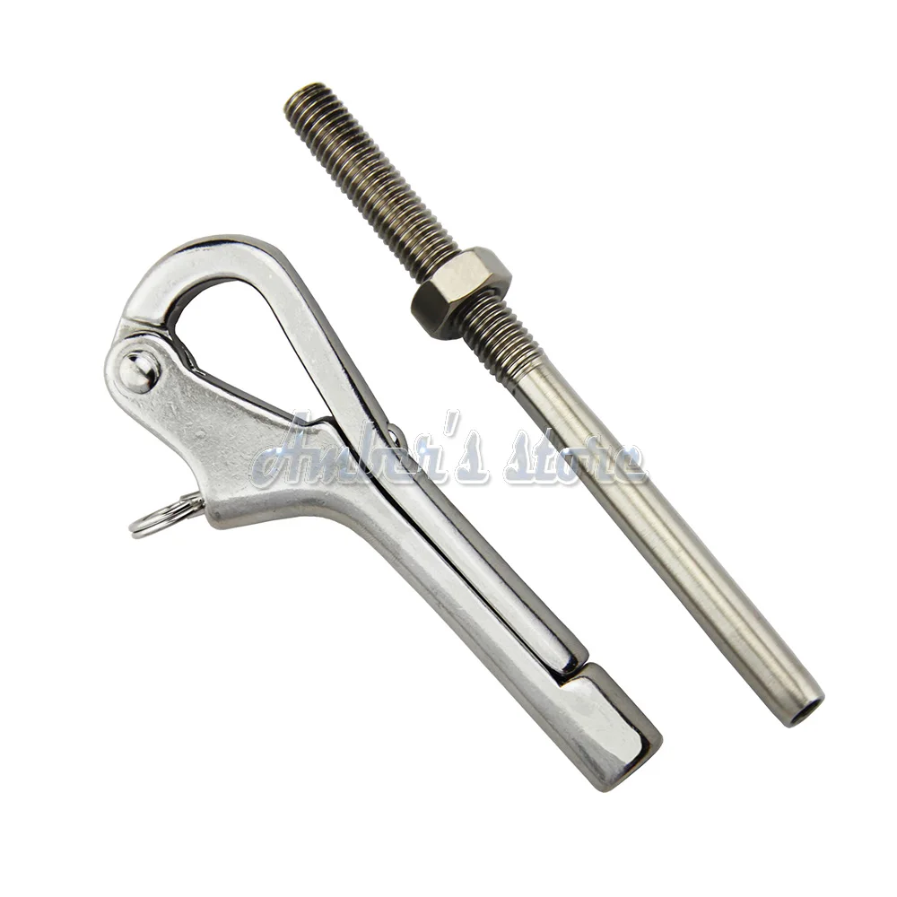 4 inch Openable Pelican Hooks Shackle 316 Stainless Steel Quick Release Hand Rail Guardrails w/ Stud Terminals
