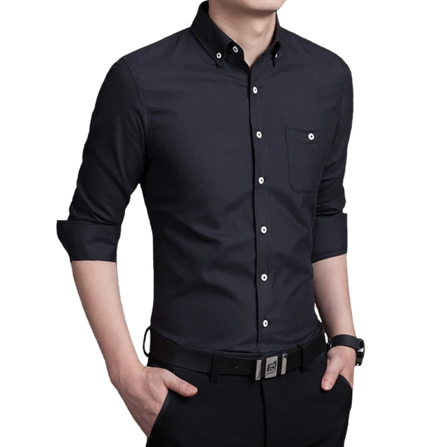 men shirt long sleeve Pure color shirt mens Cotton and polyester fabric