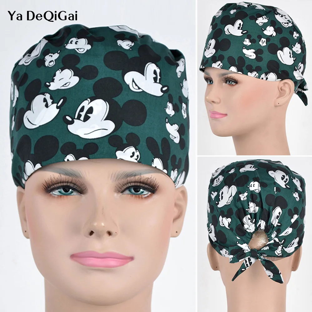 

Hospital Medical Hat Cotton Surgical Caps printing Scrub Cap for Women and men Print in green Tieback Elastic Section Dentist