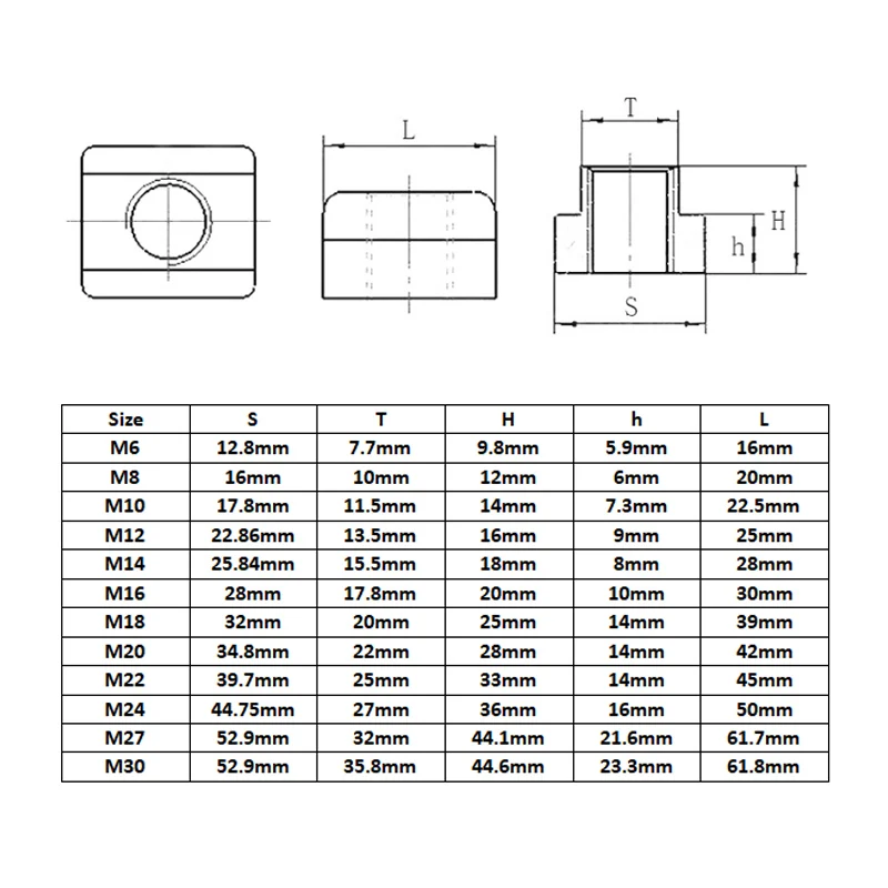 10 шт. M6/M8/M10/M12/M14/M16 резьба оксид отделка Т-образные гайки 45 сталь Т-образная пластина в столах станков