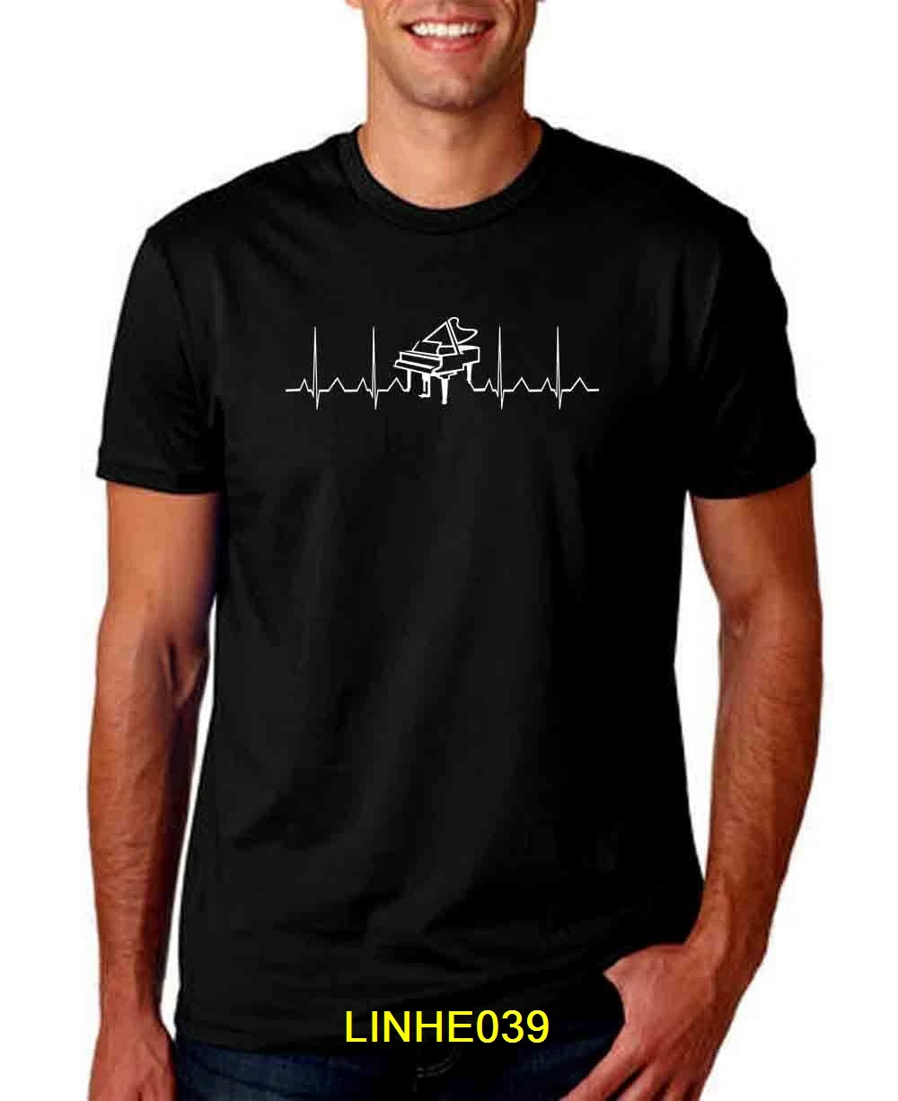 Футболки с принтом для мужчин HEARTBEAT PIANO Черная Мужская футболка музыкальная
