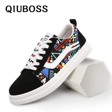

New Men Canvas Flock Shoes Men Flats Fashion Spring/Autumn Lace-up Men's Skate Breathable Casual Graffiti Student Shoes