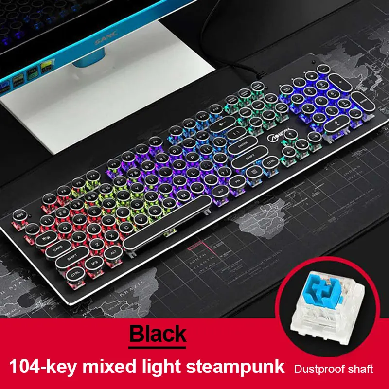 

GUHO Real Mechanical Keyboard Round Esports Wired Gaming Keyboard Green Shaft Steam Punk Retro Typewriter Backlit Anti-Ghosting