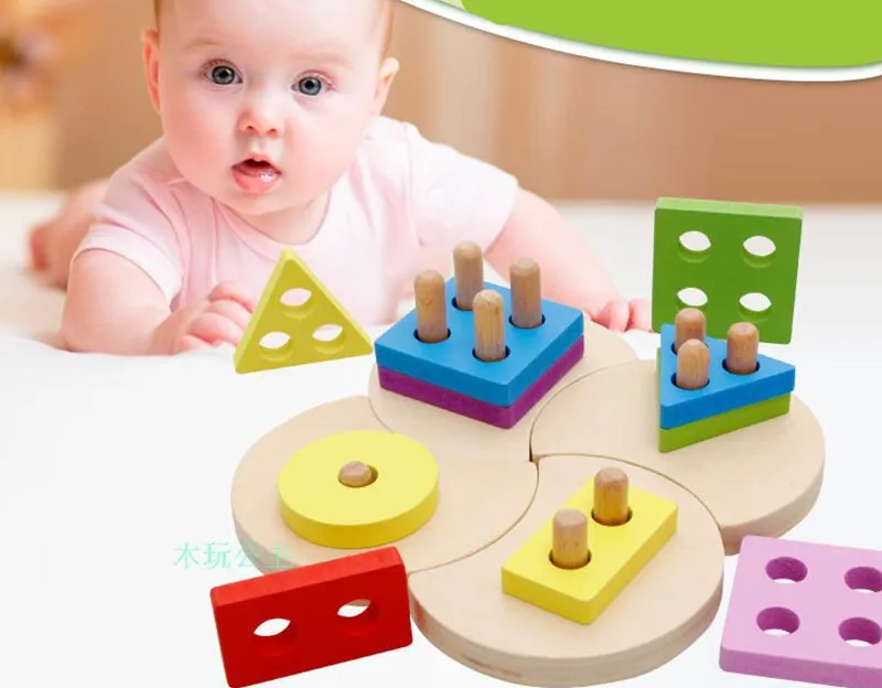 New wooden toy Poster wooden geometry sets column color building blocks baby toy Free shipping baby-building-blocks