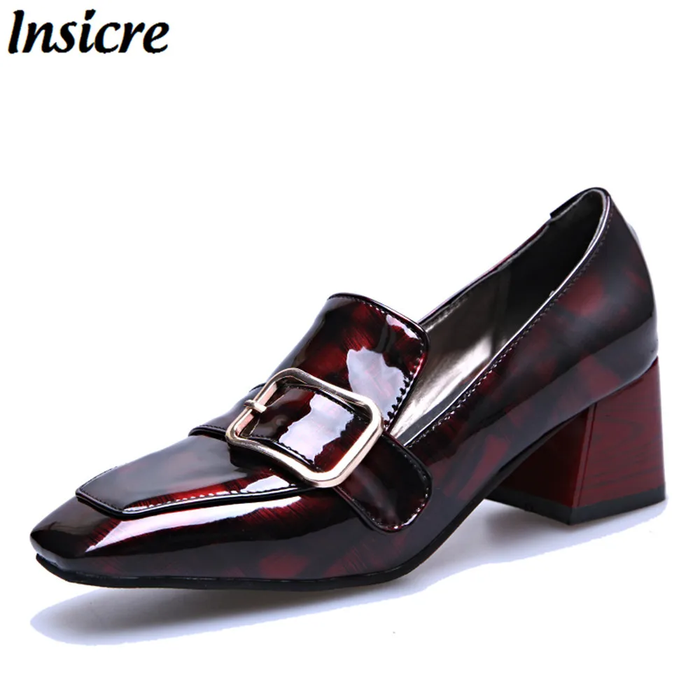 

Insicre spring/autumn square heel slip-on neutral med heel 5 cm casual office women pumps fashion square toe big size 32-45