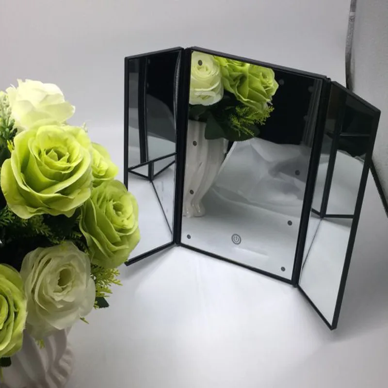 

New Portable Three Folding Table LED Lamp Luminous Makeup Mirror Cosmetic Mirror Tabletop Countertop Light Mirror