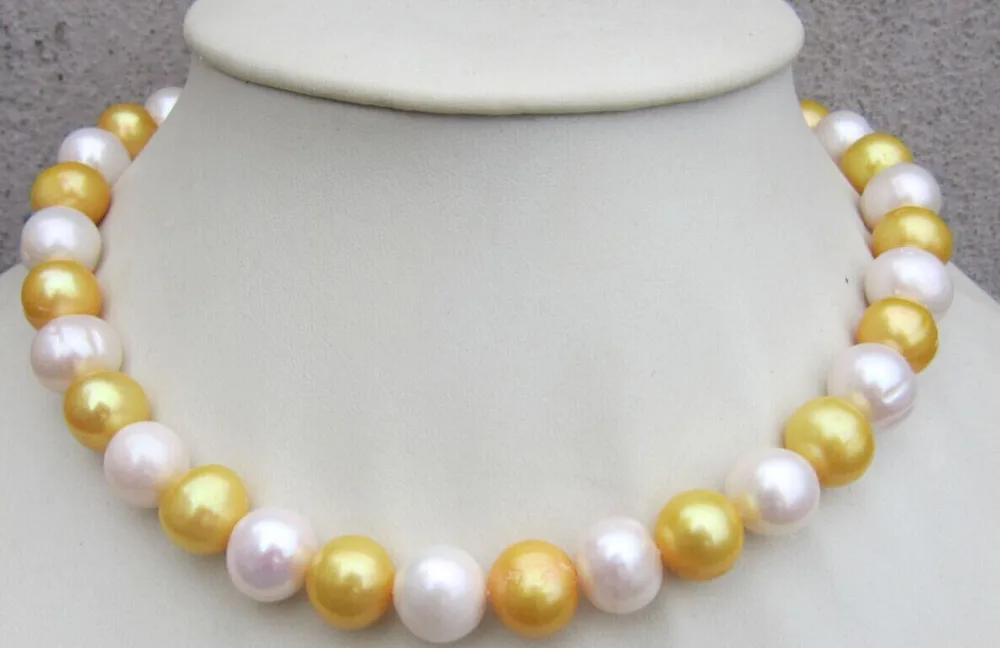 

18" NATURAL SOUTH SEA 11-12MM WHITE YELLOW PEARL NECKLACE