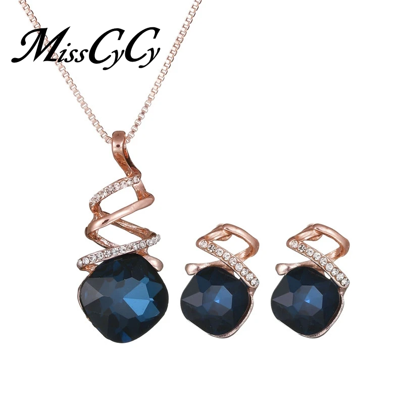 MissCyCy Geometry Crystal Necklace Earrings for Women Fashion Wedding