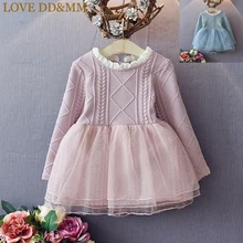 LOVE DD& MM/платья для девочек коллекция года, новая весенняя детская одежда милое однотонное Пышное Платье с круглым вырезом для девочек