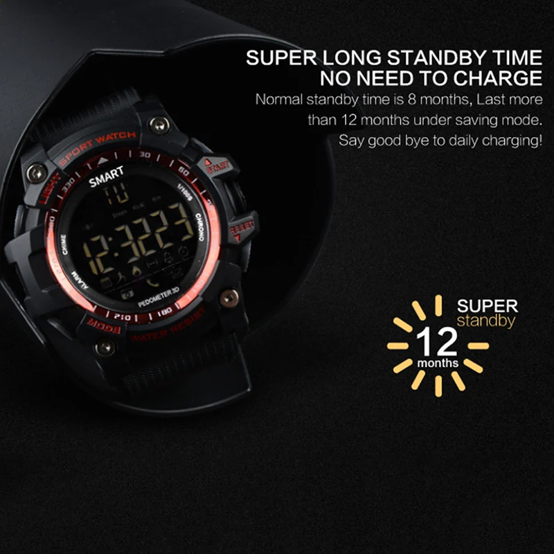  Bluetooth Clock EX16 Smart Watch Notification Remote Control Pedometer Sport Watch IP67 Waterproof Men's Wristwatch