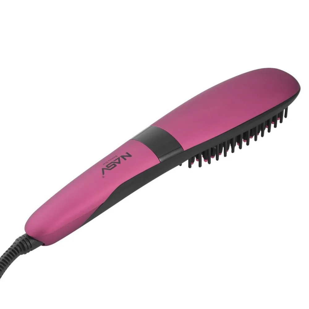 

Hair Straightener Ceramic Brush with Fast Heat up PTC Heating Adjustable Temperature Brush Anti-scald 360 Swivel Cord Pink