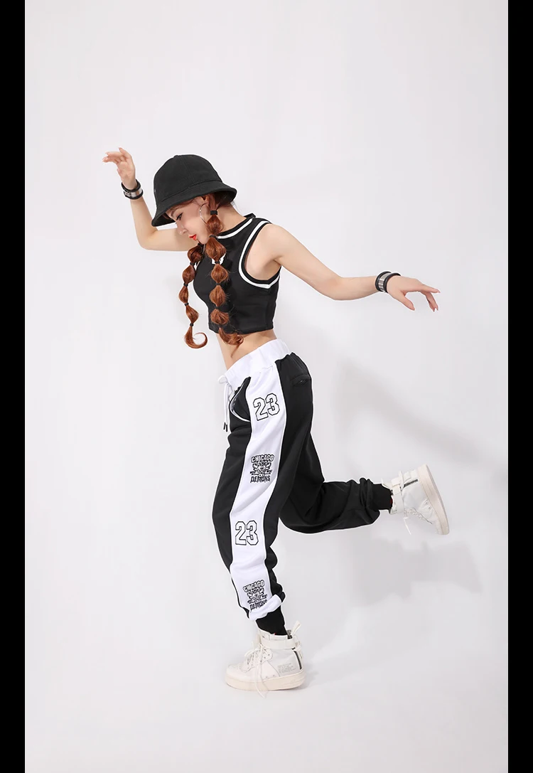 Хип-хоп танцевальные костюмы женские черные наряды принт жилет вышивка брюки комплект Дамы Вечеринка Бар ночной клуб сценический костюм DT707