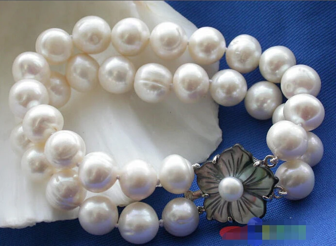

p2025 2ROW 12MM white ROUND FRESHWATER CULTURED PEARL BRACELET @^Noble style Natural Fine jewe SHIPPING new >>free shipping